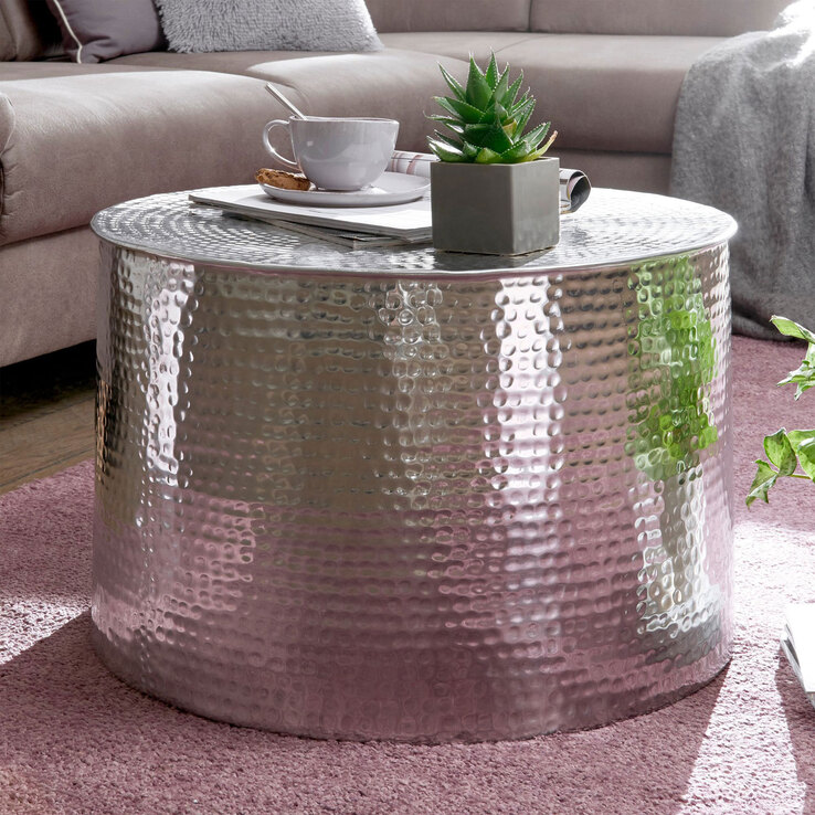 Couchtisch rund 61 cm Silberfarbig