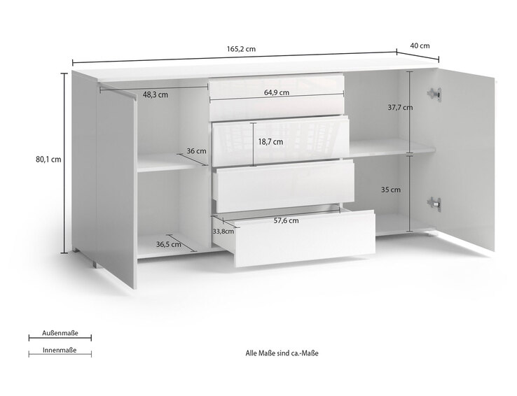 CASAVANTI Kommode SNOW 40 x 165 x 80 cm NB weiß
