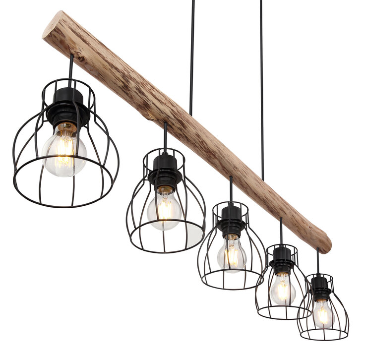 GLOBO Retrofit Balkenpendel MINA 104 cm schwarz/naturfarbig