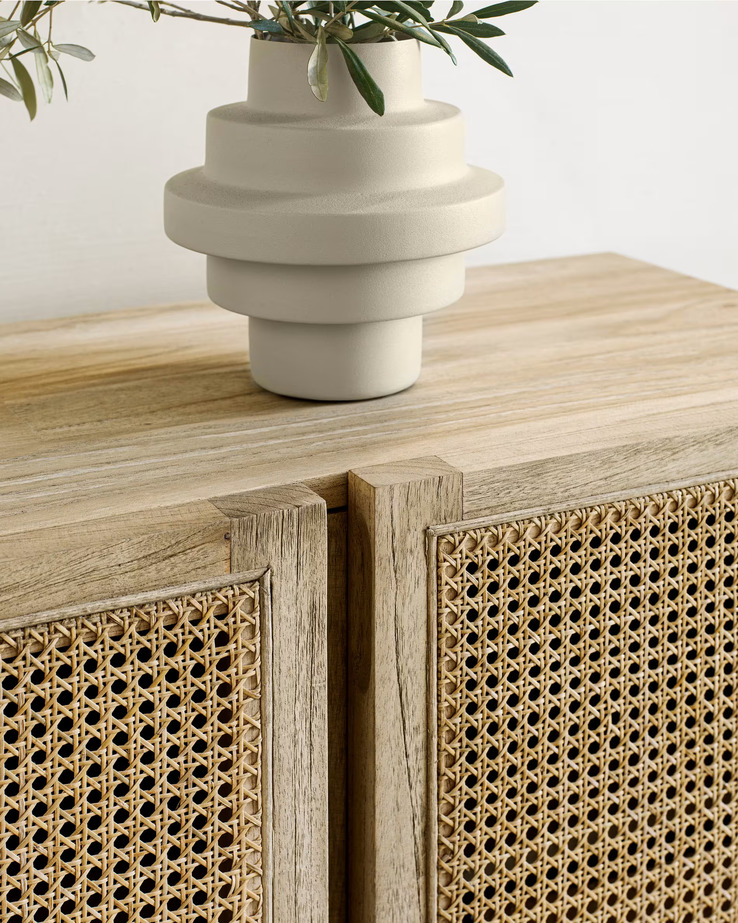 Kave Home Sideboard REXIT Zedrachholz massiv/Rattan 180 x 70 cm