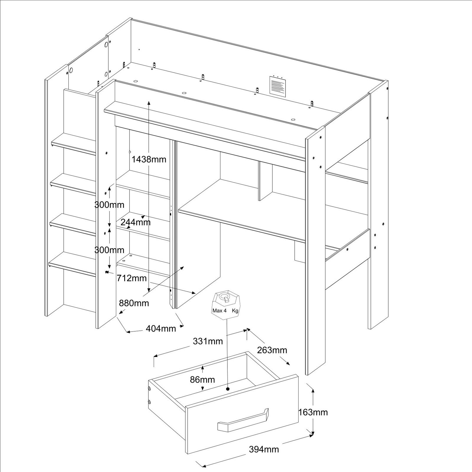 Parisot Hochbett HEAVY 2 braun/weiß