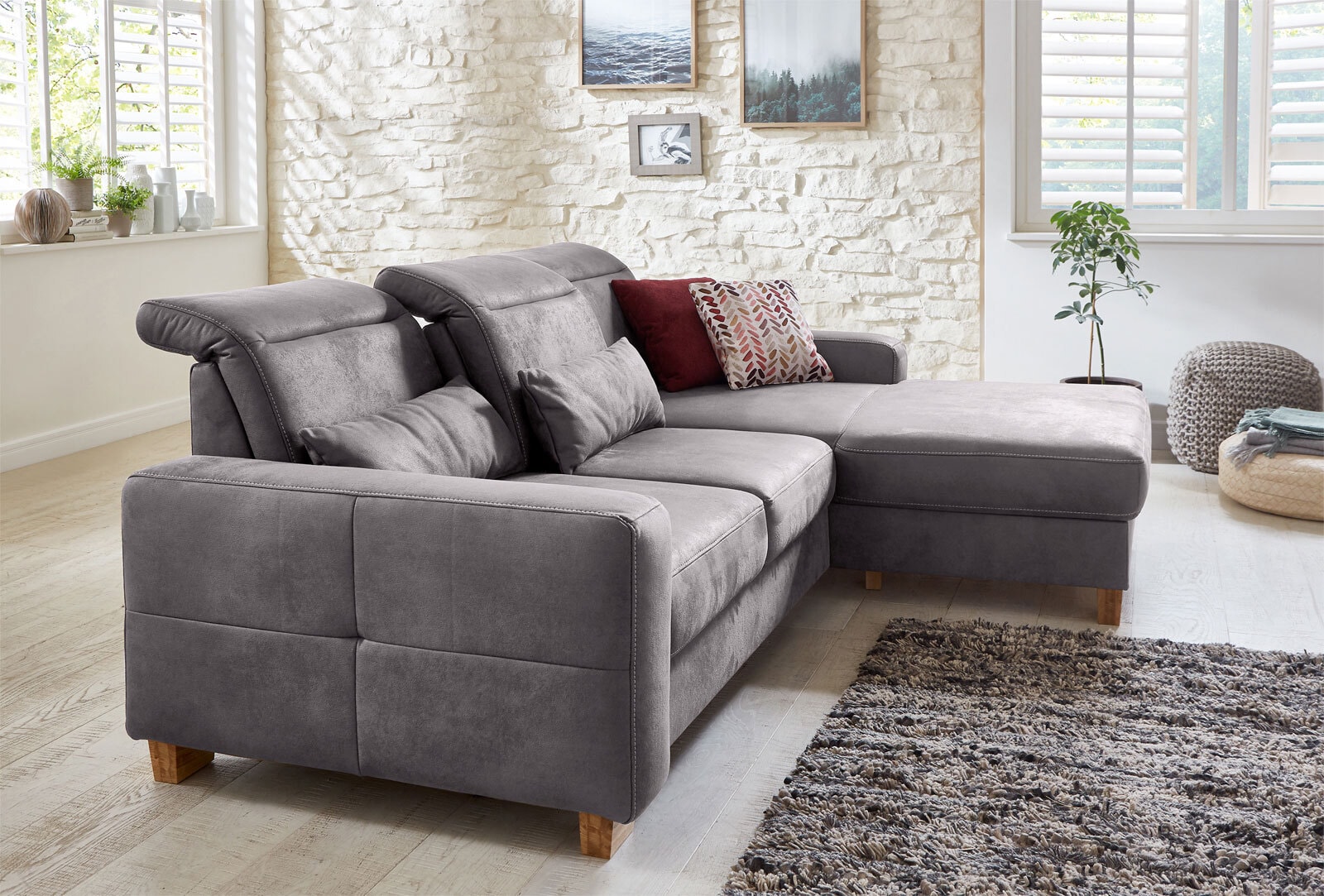 vito Ecksofa COLUMBO 251-256 x 184 cm Stoffbezug grau