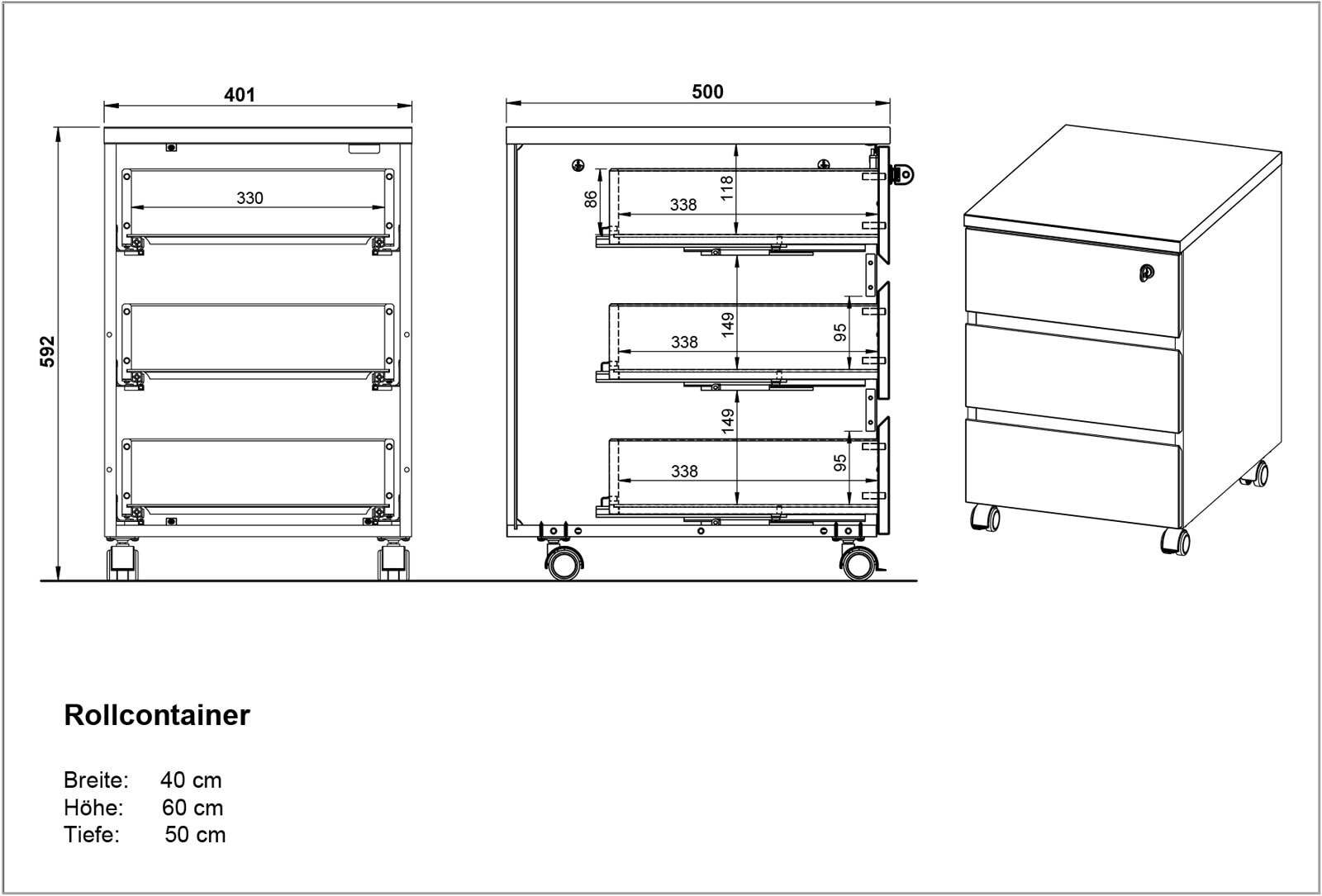 CASAVANTI Rollcontainer 41 x 60 cm LISSABON Graphit/ Navarra Eiche