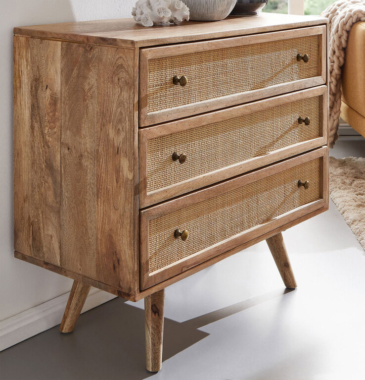 Sideboard 80 x 75 cm Mango massiv und Rattan