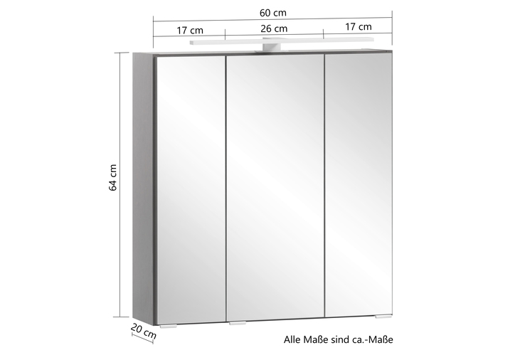 Bad-Spiegelschrank BRÜGGE grau 60cm