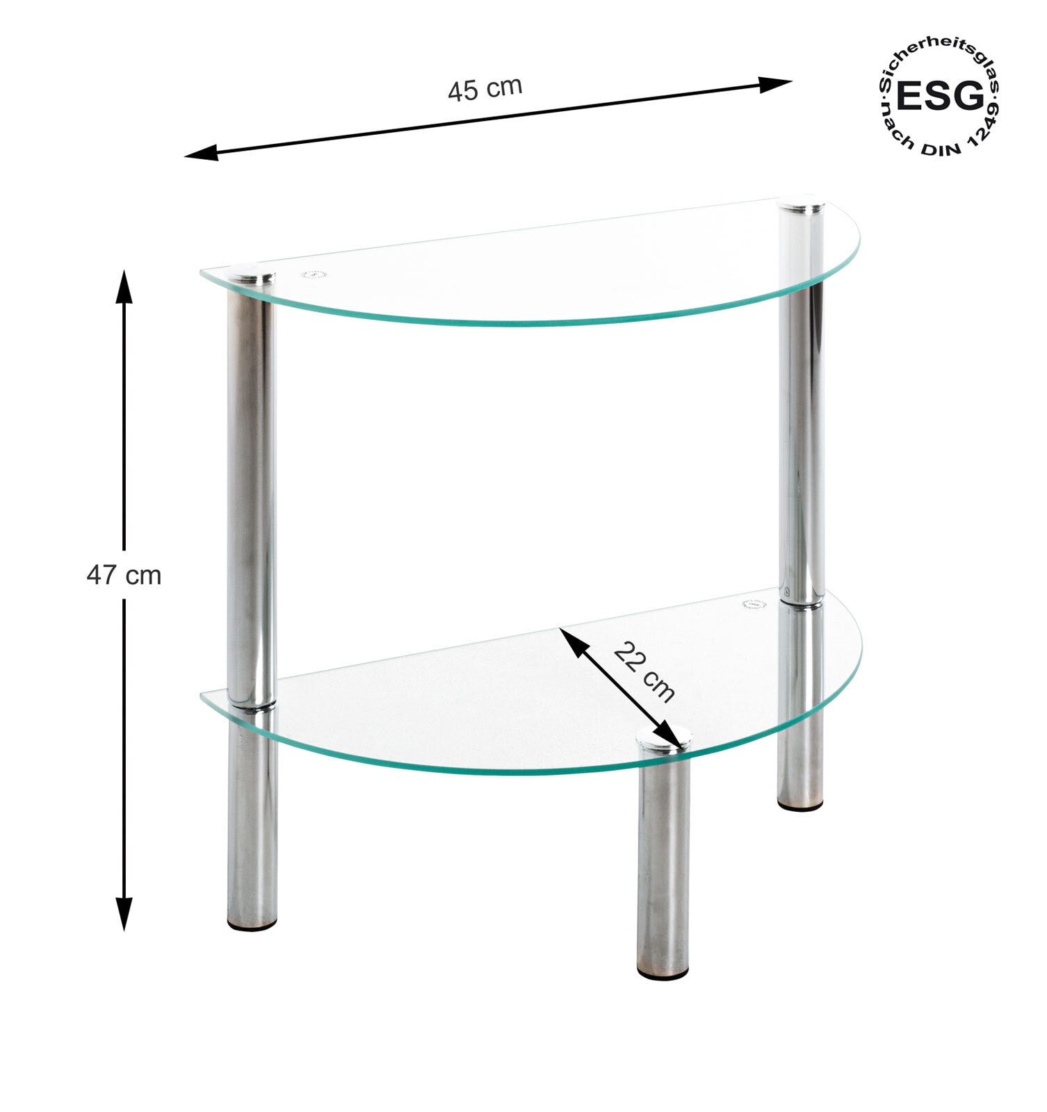 Beistelltisch 45 x 22 x 47 cm Glas Chrom