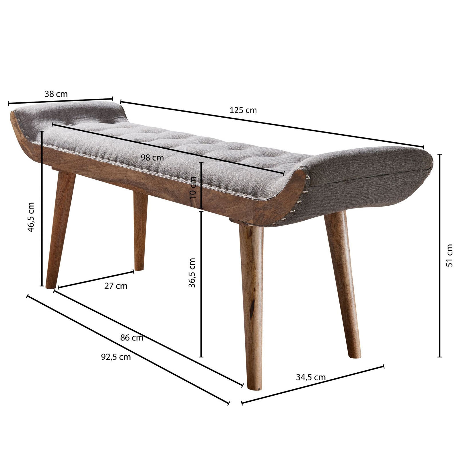 Bank 125 x 51 cm Braun/ Grau