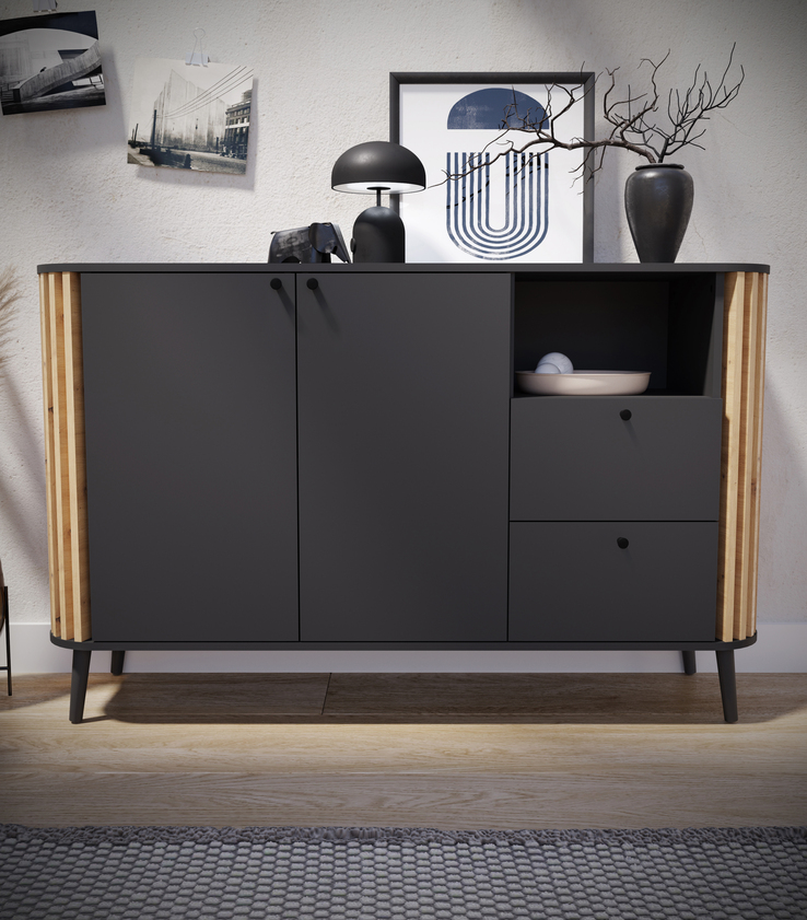 Sideboard PURE 138 x 88 cm grau-Dekor/Eiche-Dekor