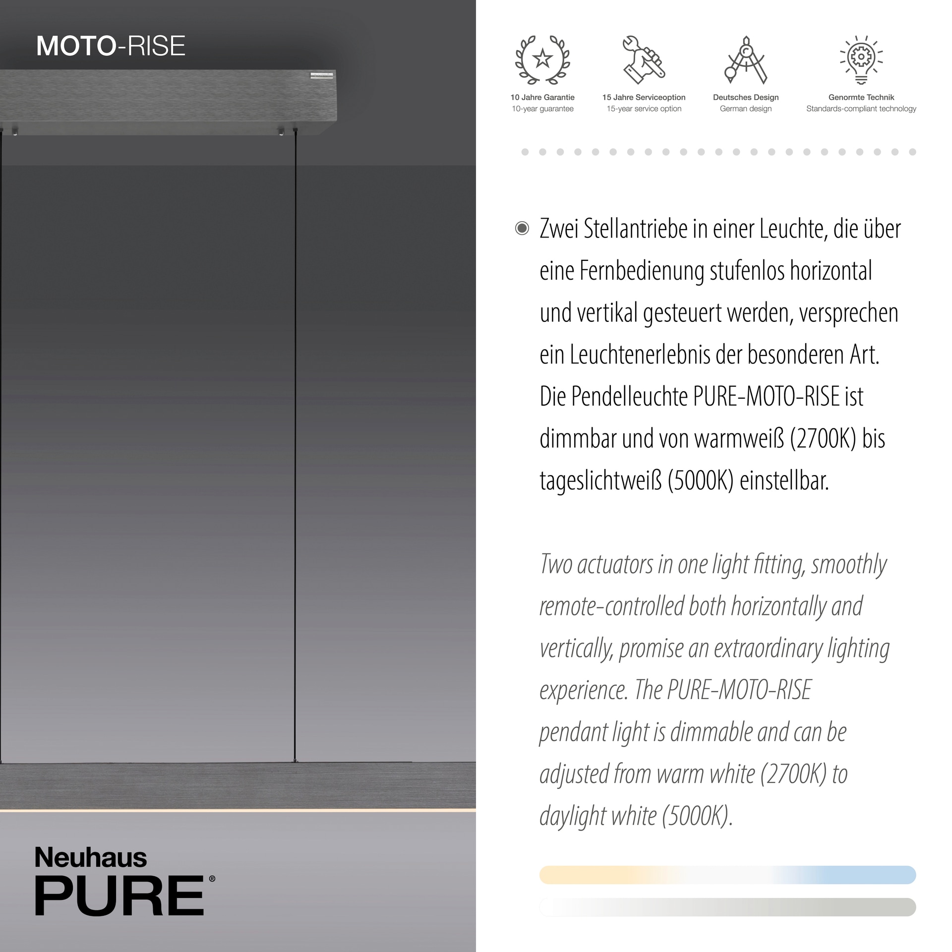 Paul Neuhaus LED Balkenpendel PURE-MOTO-RISE 3-flg grau eloxiert