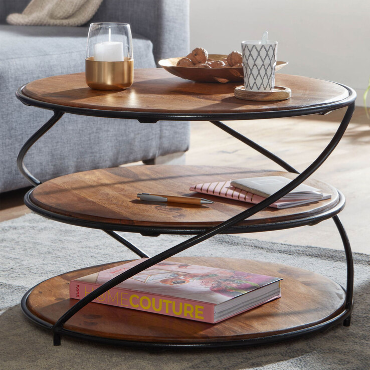 CASAVANTI Couchtisch rund 58 cm Schwarz/ Sheesham massiv