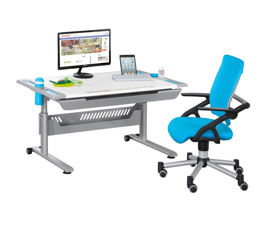 PAIDI Schreibtisch TABLO Kreideweiß/ Azurblau
