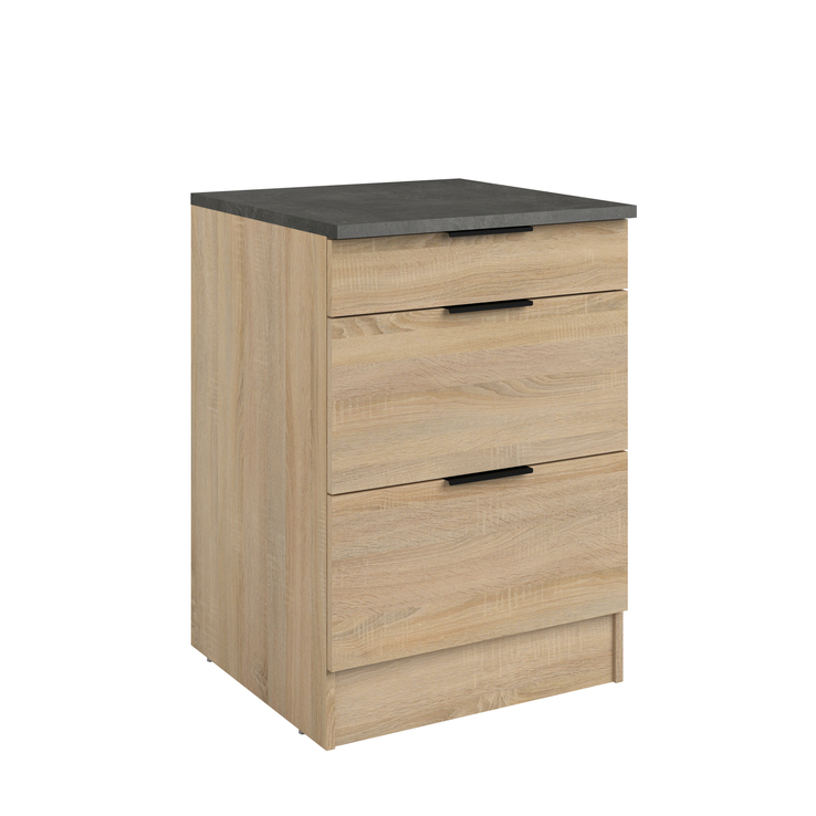 Parisot Küche mit Buffet FUMAY 21 Eiche/Beton-Optik ca. 300 x 186 x 60 cm