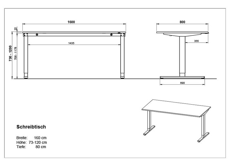 Schreibtisch AGENDA Höhenverstellbar 160 x 80 cm Graphit/ Navarra Eiche