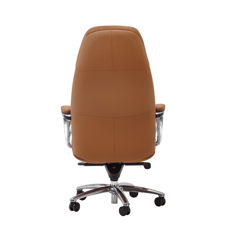 Chefsessel mit Armlehnen Silberfarbig/ Caramel Leder