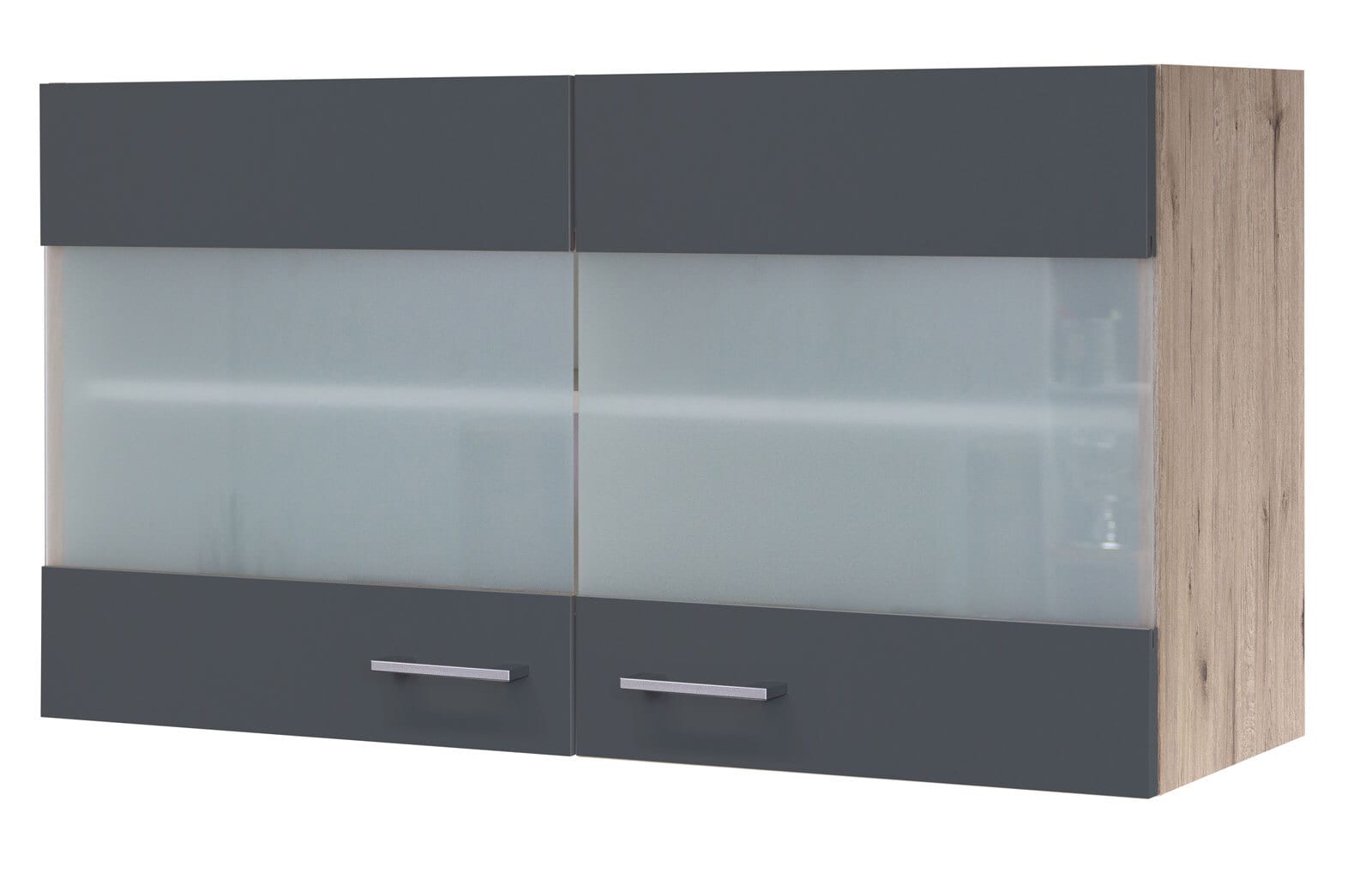 Küchen Glas-Hängeschrank TIAGO 100 cm Eiche/ grau