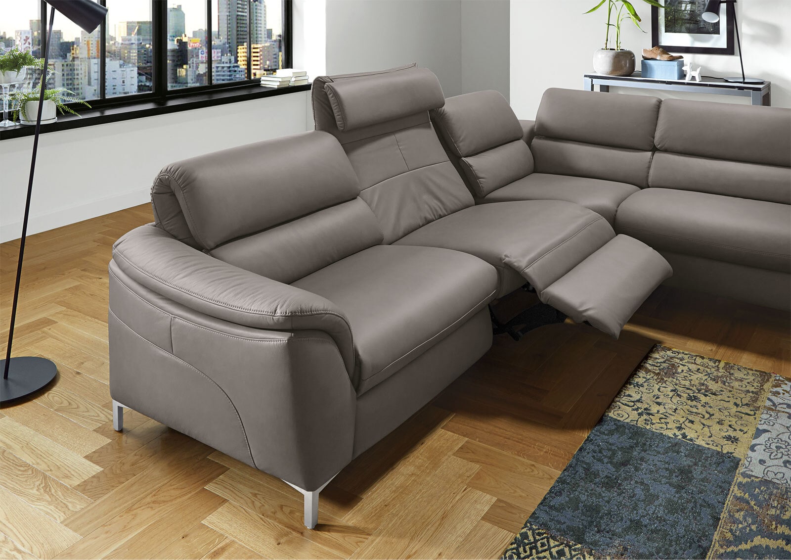 MONDO Ecksofa BAVERO mit Funktion Leder granitgrau