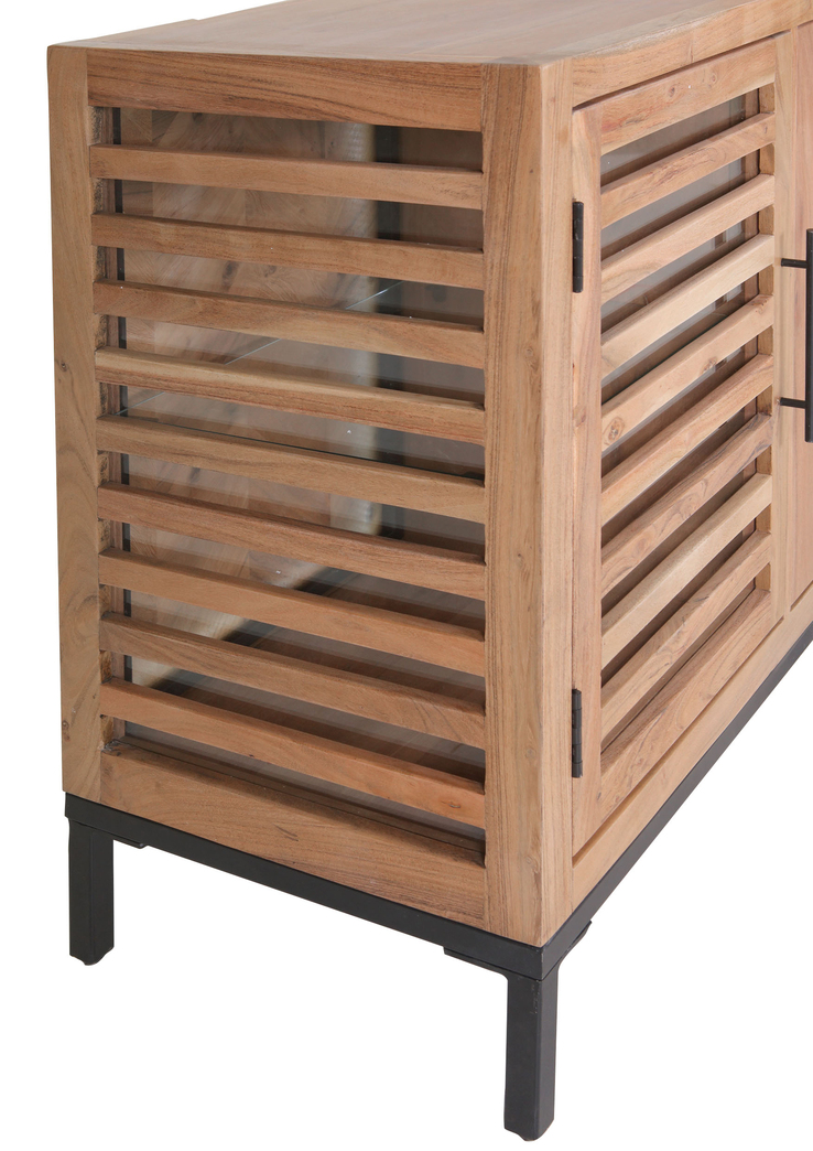INTERhome Glasschrank SHOWCASE 100 x 160 cm Akazie massiv natur gesmoked lackiert/Glastüren