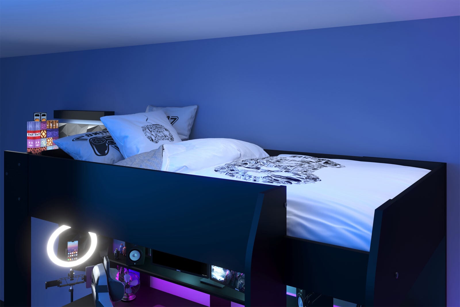 Parisot Gaming-Hochbett mit LED Beleuchtung schwarz