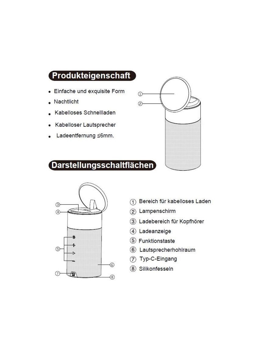 Bluetooth-Lautsprecher mit Ladefunktion und Nachtlicht grau