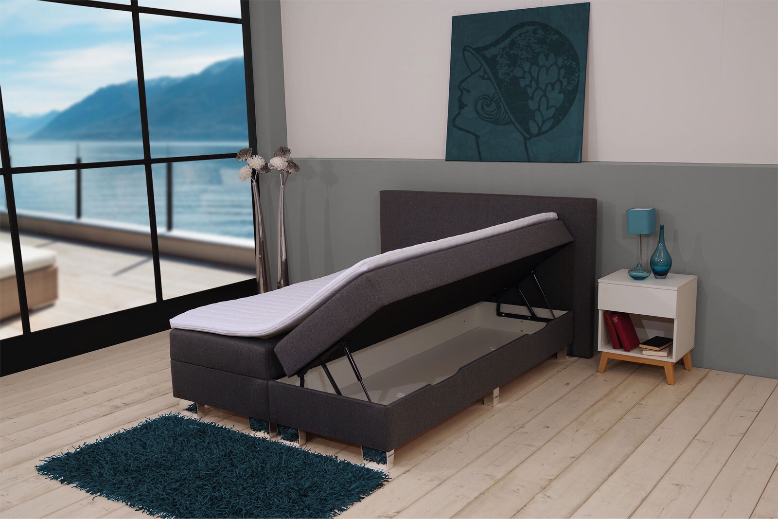 Boxspringbett DAVENPORT 140 x 200 cm graphitgrau