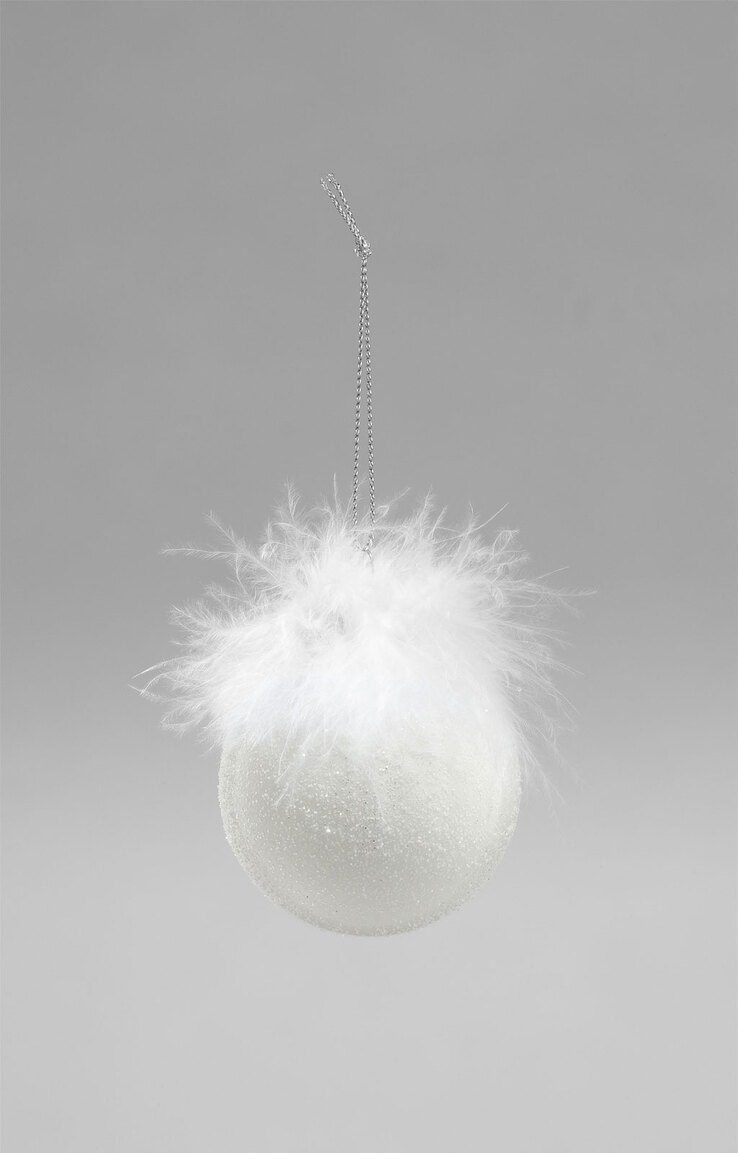 casaNOVA Weihnachtskugel 6 cm weiß mit Feder
