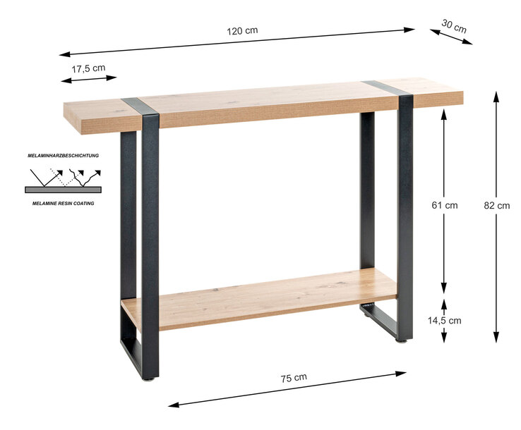 Konsolentisch 120 x 30 cm Schwarz/ Eiche