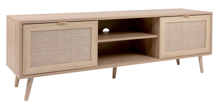TV-Lowboard BALI 150 x 52 cm Sonoma Eiche/ Rafia Geflecht
