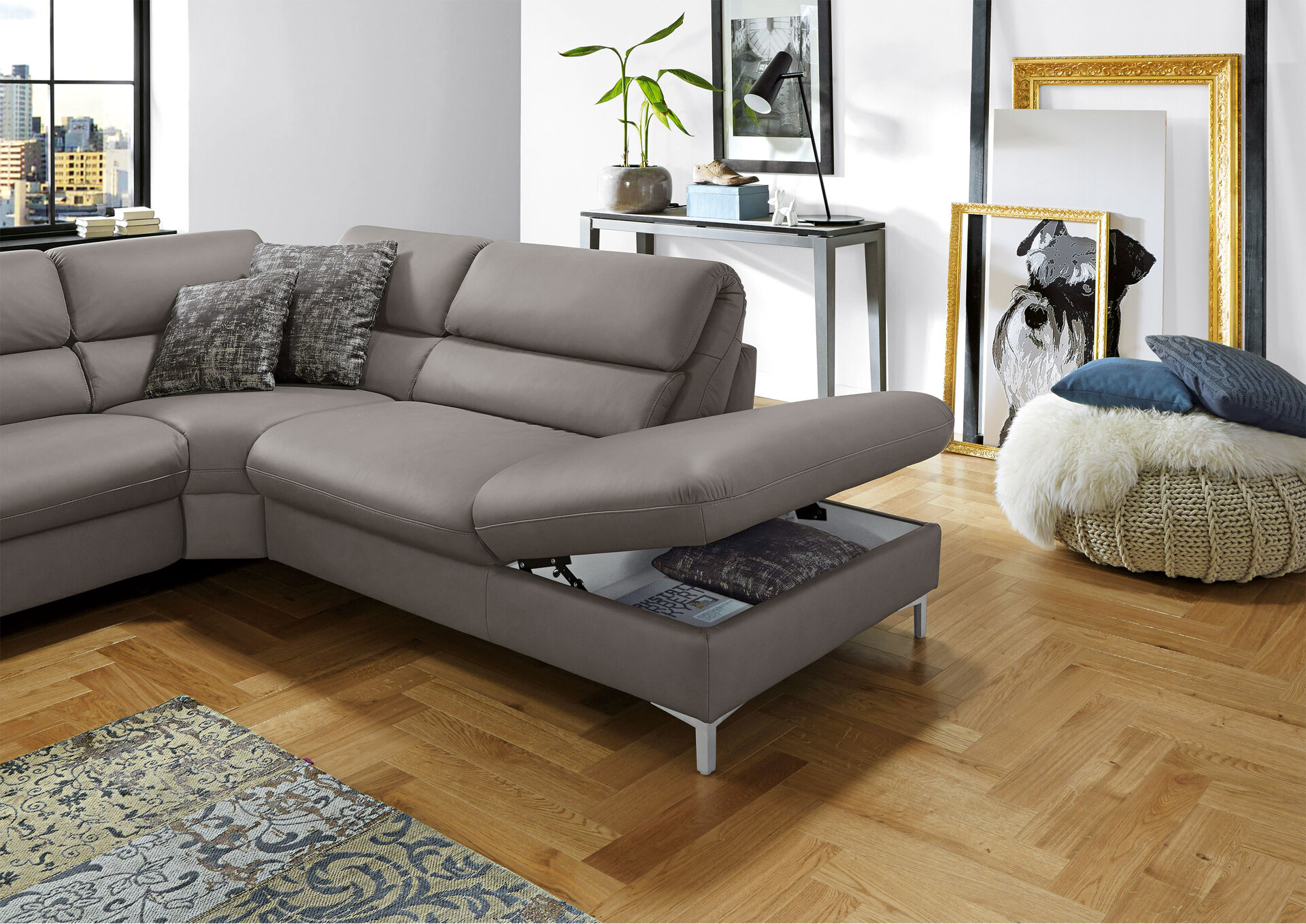 MONDO Ecksofa BAVERO mit Funktion Leder granitgrau