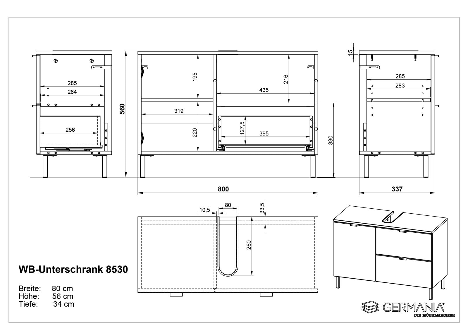 Waschbeckenunterschrank FEY 80 cm Weiß/ HG Weiß