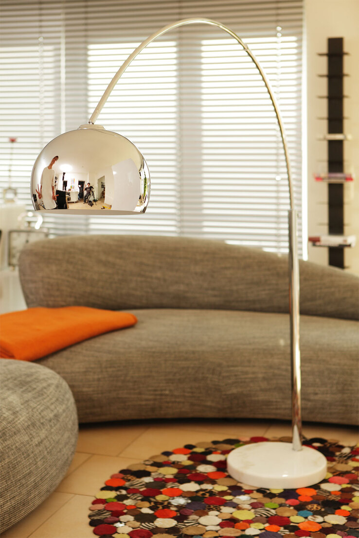Retrofit Bogenlampe chromfarbig /Marmor weiß