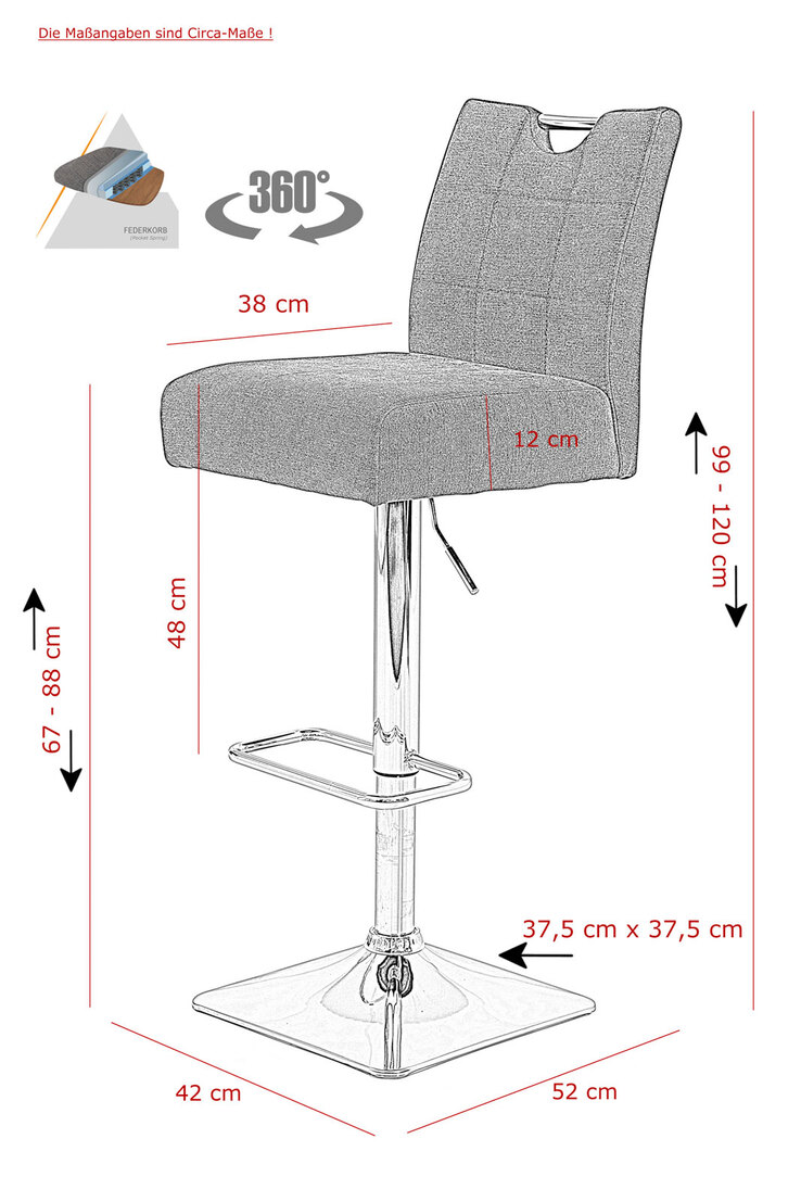 Barhocker STANLEY 2er Set höhenverstellbar anthrazit