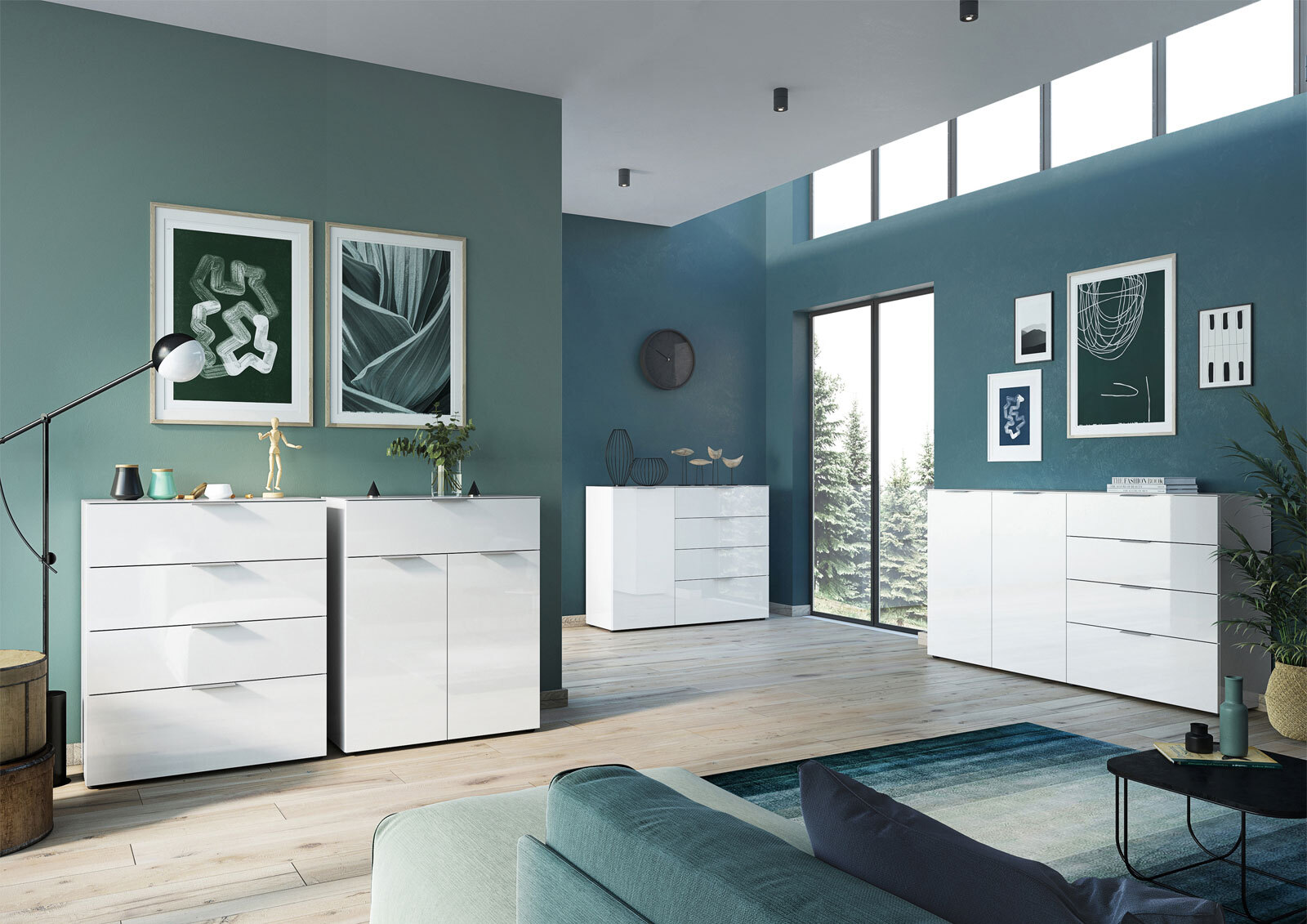 CASAVANTI Sideboard OAKLAND 134 x 102 cm Glas Weiß/Weiß