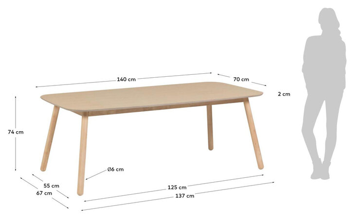 Kave Home Esstisch BATILDE 140 x 70 cm Esche braun
