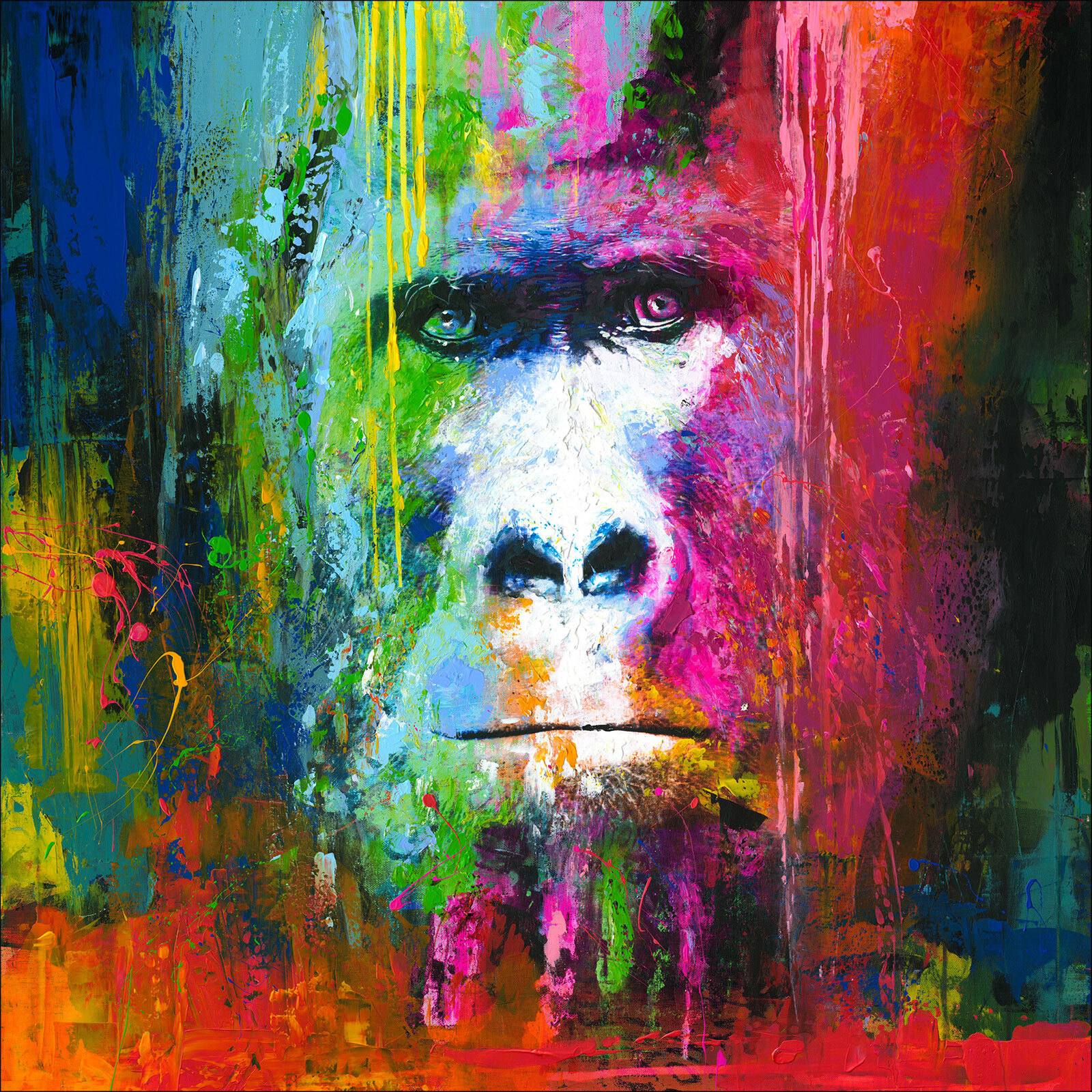 PRO ART Handpainting Bild COLOURFUL GORILLA 100 x 100 cm Leinwand mehrfarbig