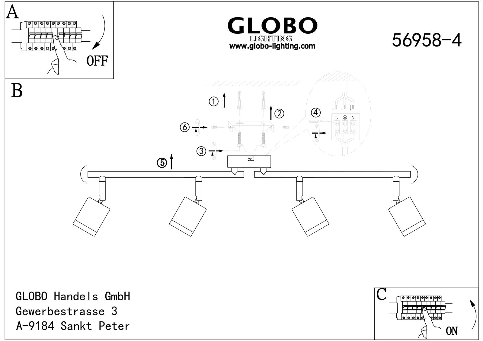 GLOBO LED Deckenlampe COMORE 4 Spots nickelfarbig