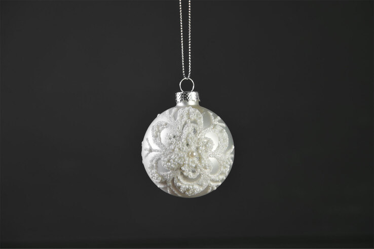 casaNOVA Weihnachtskugel 6 cm weiß matt /Glitzer & Perlen