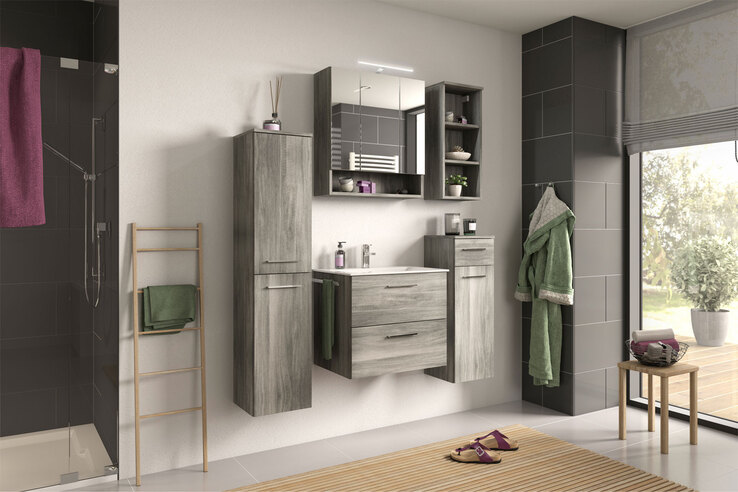 Bad Hängeschrank YORK 30 x 136 cm Rauchsilber grau