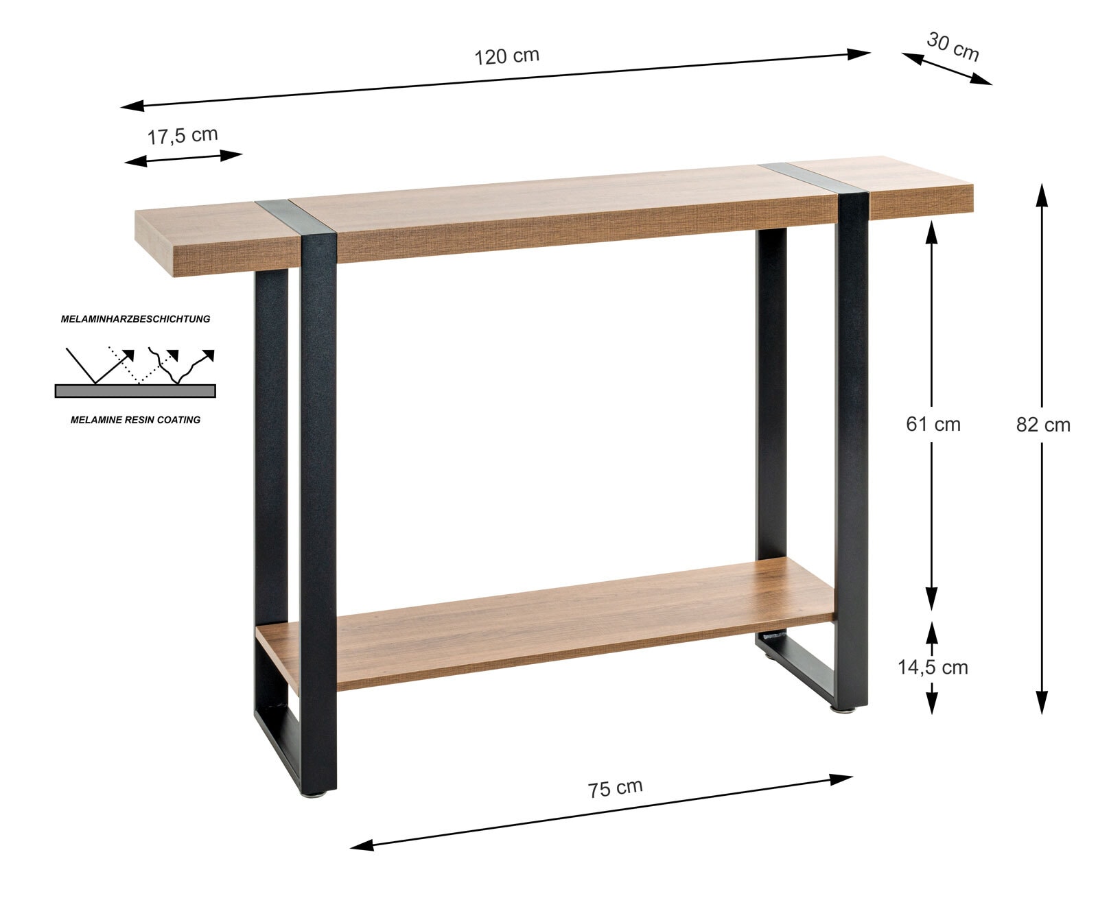 Konsolentisch 120 x 30 cm Schwarz/ Eiche dunkel