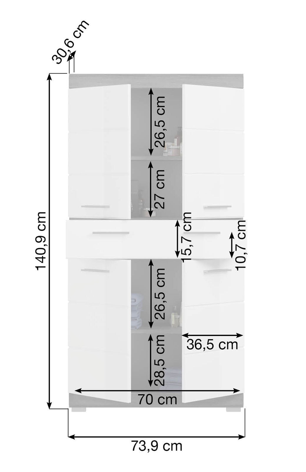 Highboard SCOUT 74 x 141 cm grau/ weiß Hochglanz