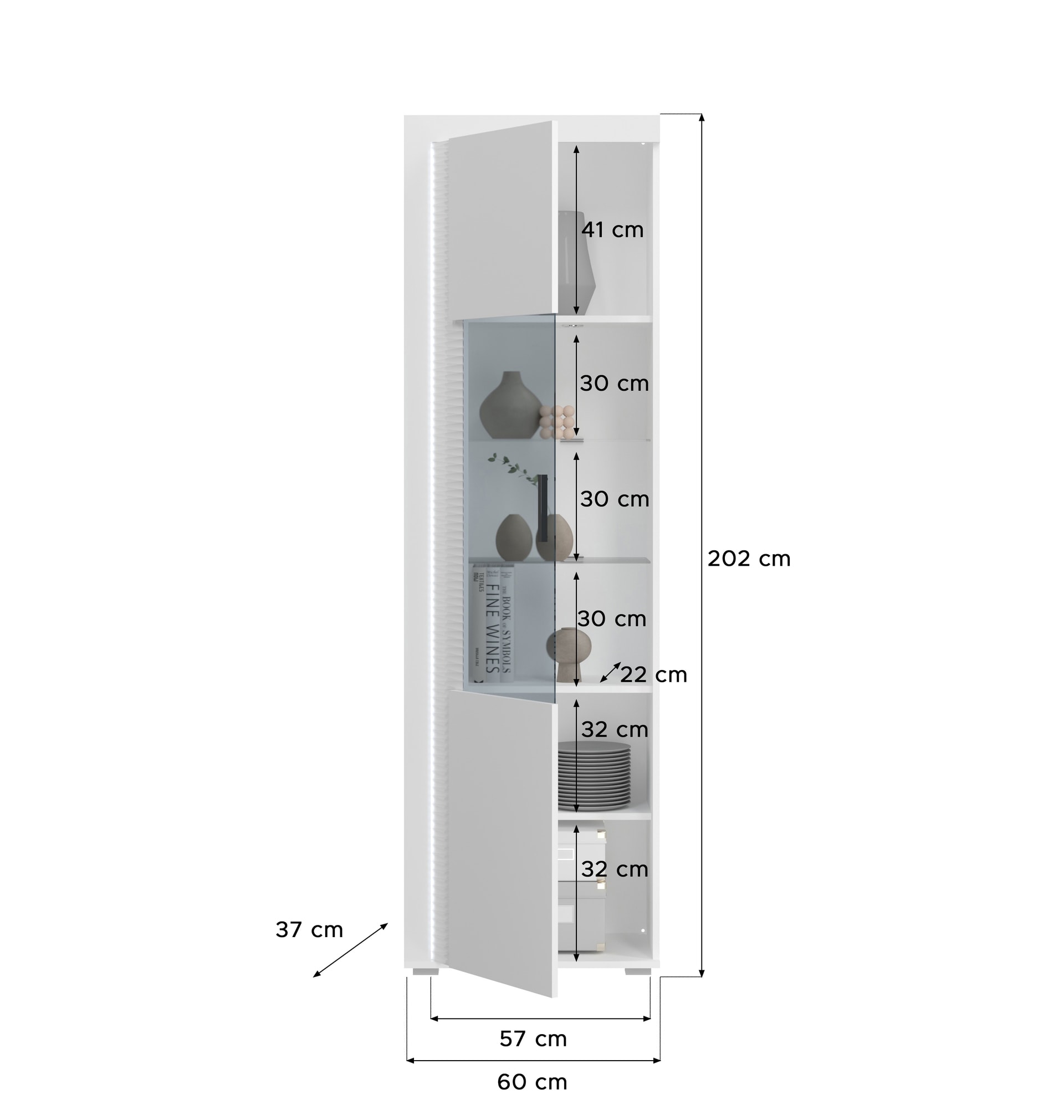 Vitrine SKYLIGHT 60x202 cm Weiß Hochglanz 