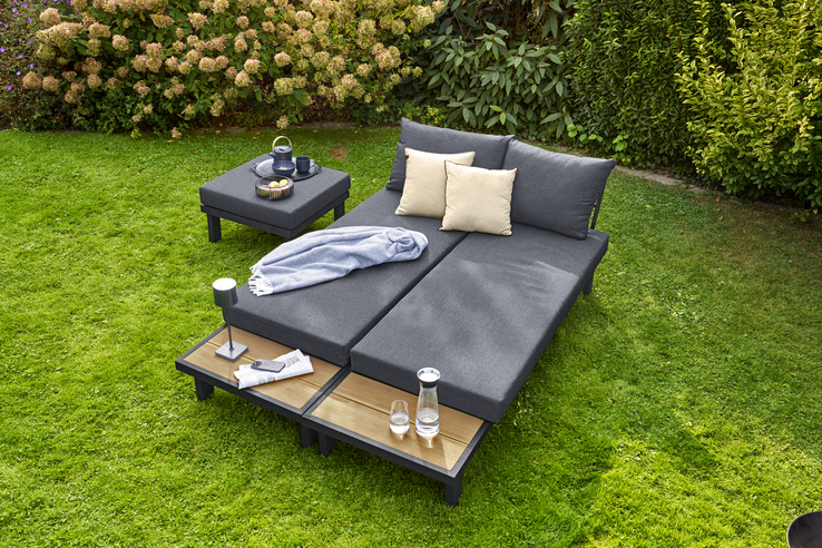 Garden FLAIR Living Gartenlounge ROMA 4-teilig schwarz /Teak /grau