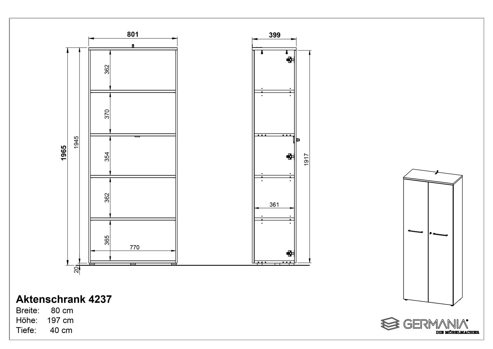 Aktenschrank ISORNO 2-türig 197 cm Lichtgrau