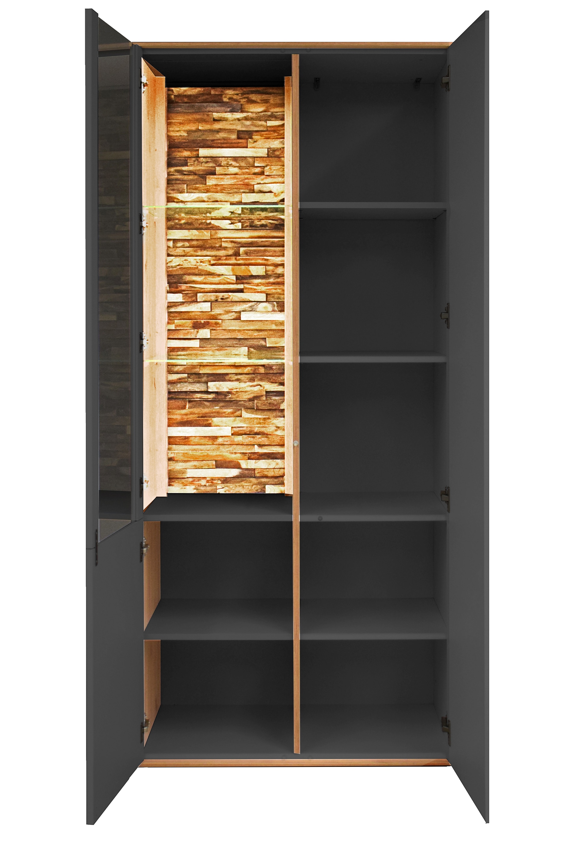 Vitrinenschrank COMO 81 x 180 cm Anthrazit matt Lack/Asteiche-Dekor