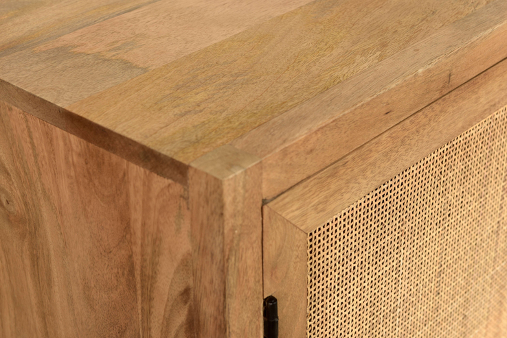 Sideboard 150 x 80 cm Mango lackiert mit Rattan-Front
