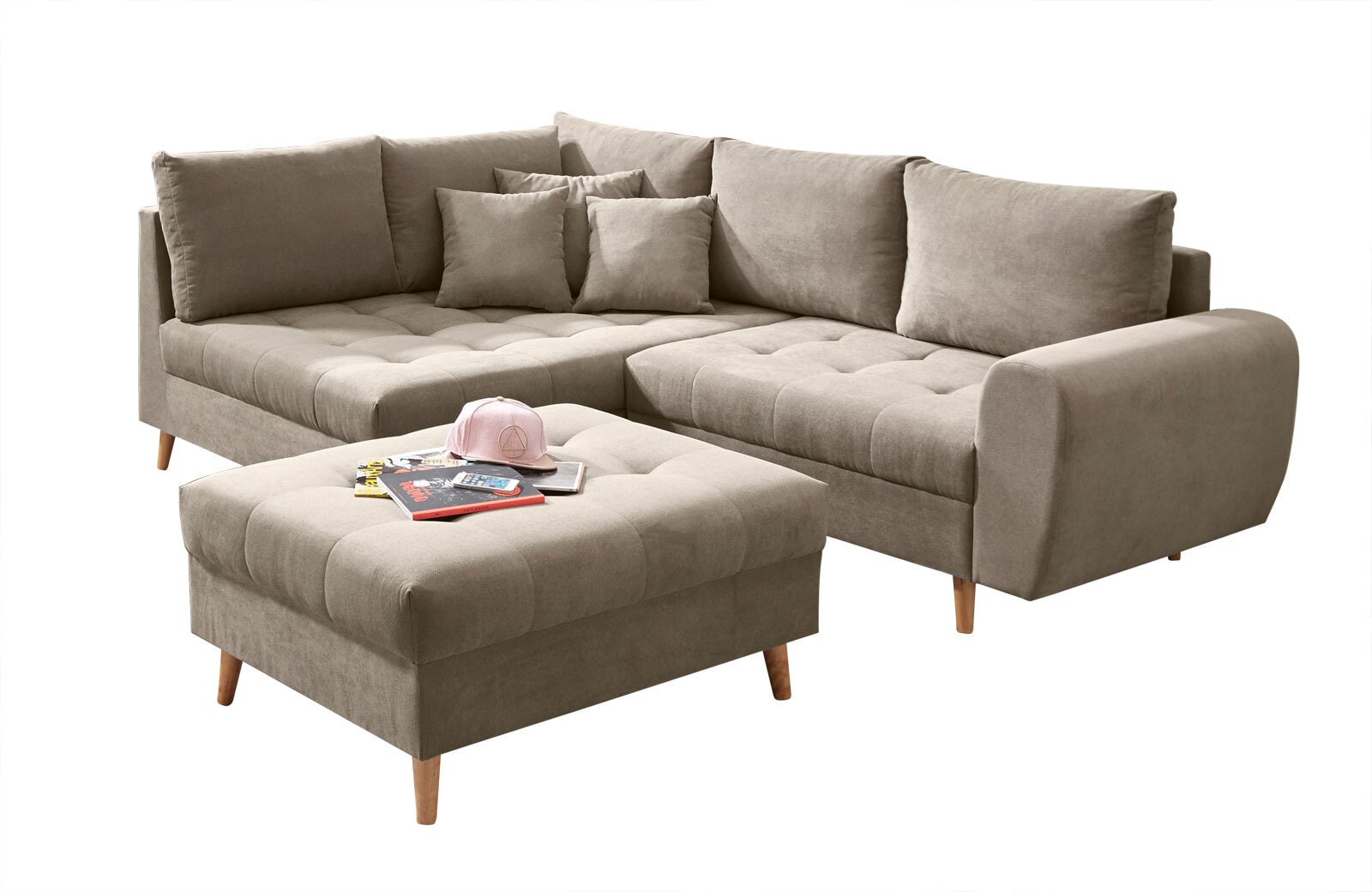 Ecksofa mit Hocker AMALIA L sand