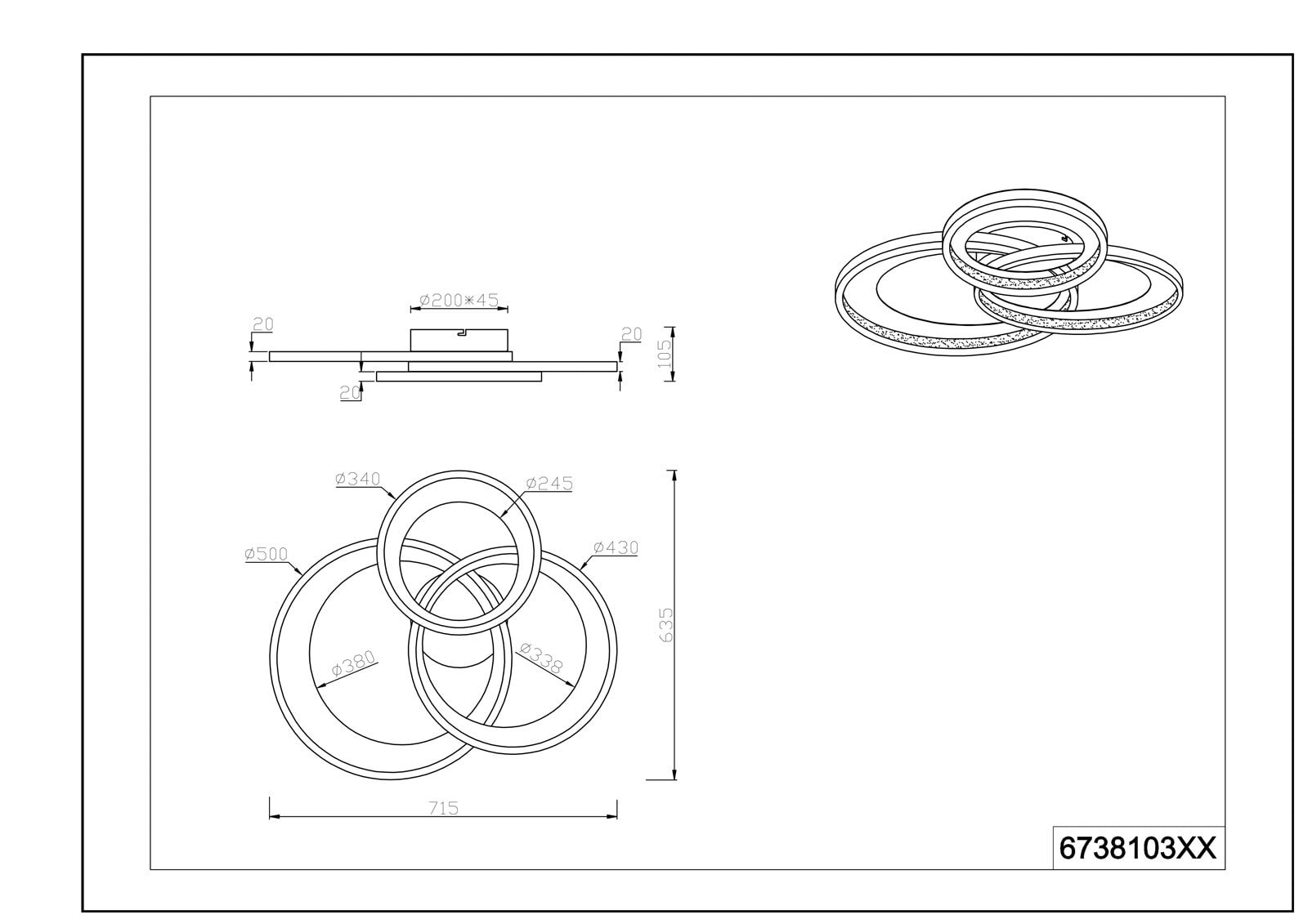 TRIO LED Deckenlampe GRANADA 62,5 x 71,5 cm