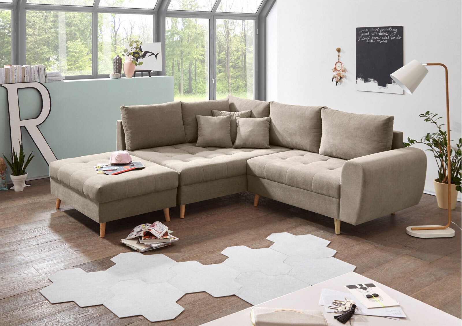 Ecksofa mit Hocker AMALIA L sand