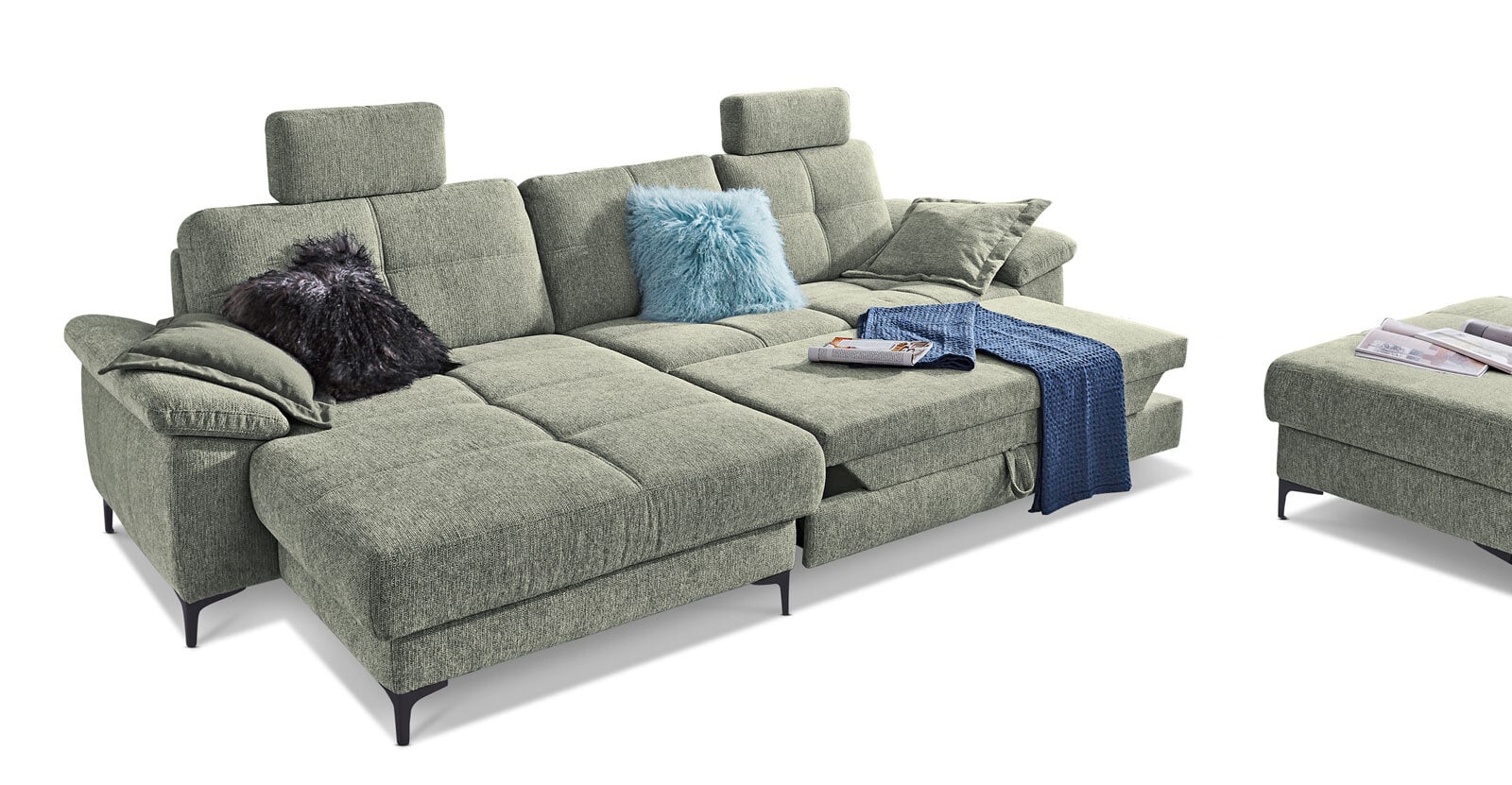 LASCONDO Ecksofa ROMINA SF-L 162 x 296 cm Famous oliv