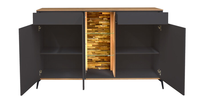 Sideboard COMO 159 x 90 cm Anthrazit matt Lack/Asteiche-Dekor