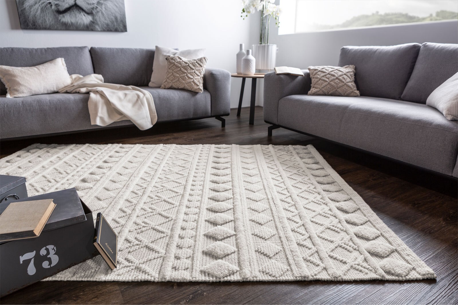 Teppich Kelim STOCKHOLM Boho Stil 130 x 190 cm creme 